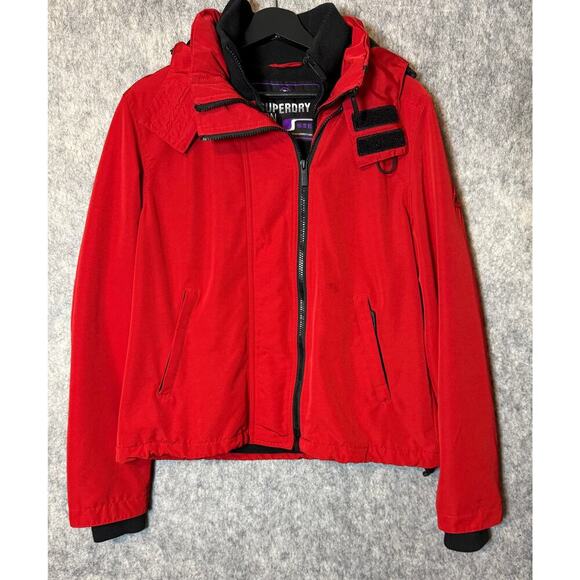 Womens Superdry Ottoman SD-Windcheater Jacket Red Fleece Lined Size 12 - Picture 1 of 10